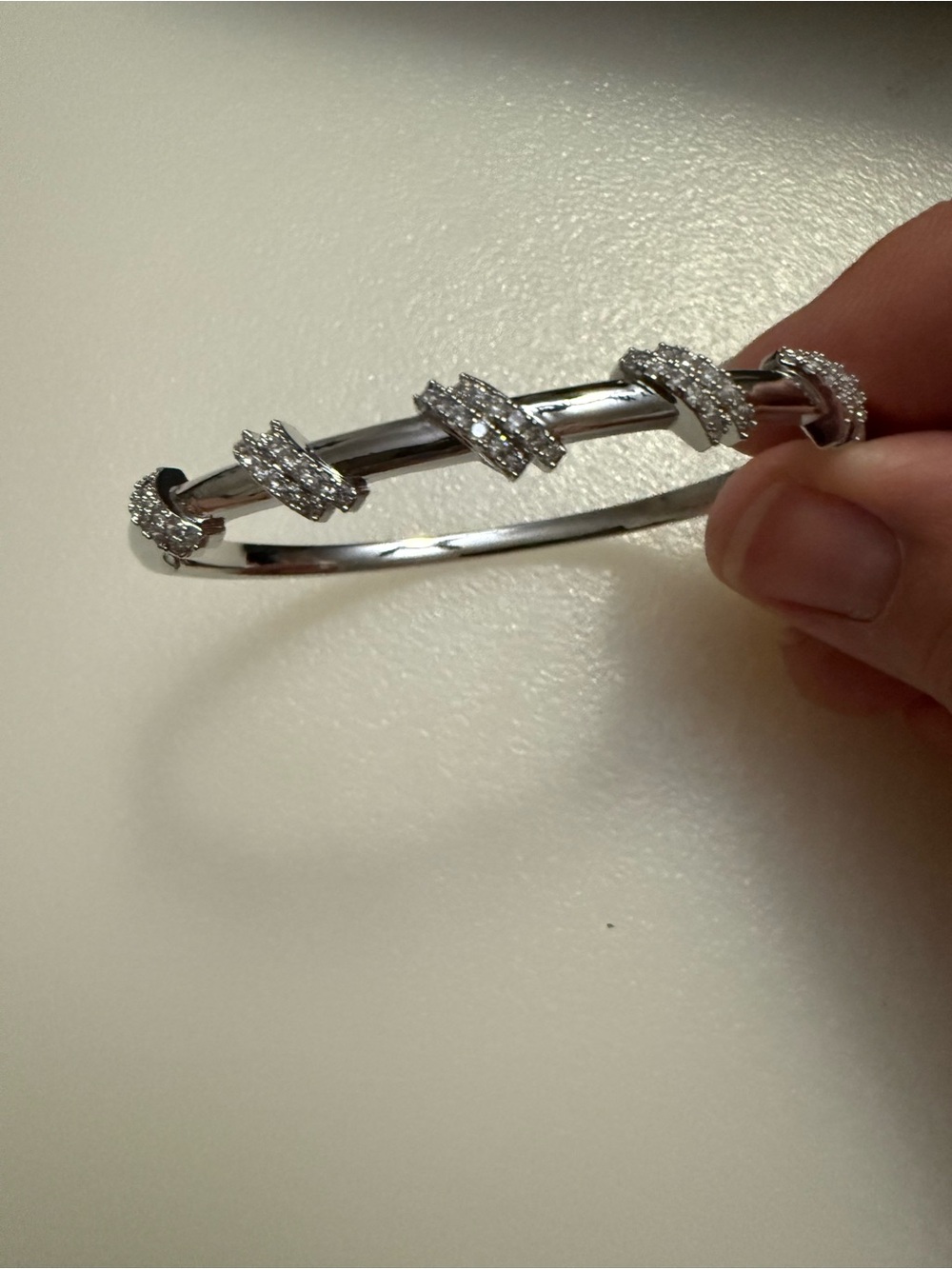 Adina Eden Silver Pave Crystal Knot Bangle Bracelet